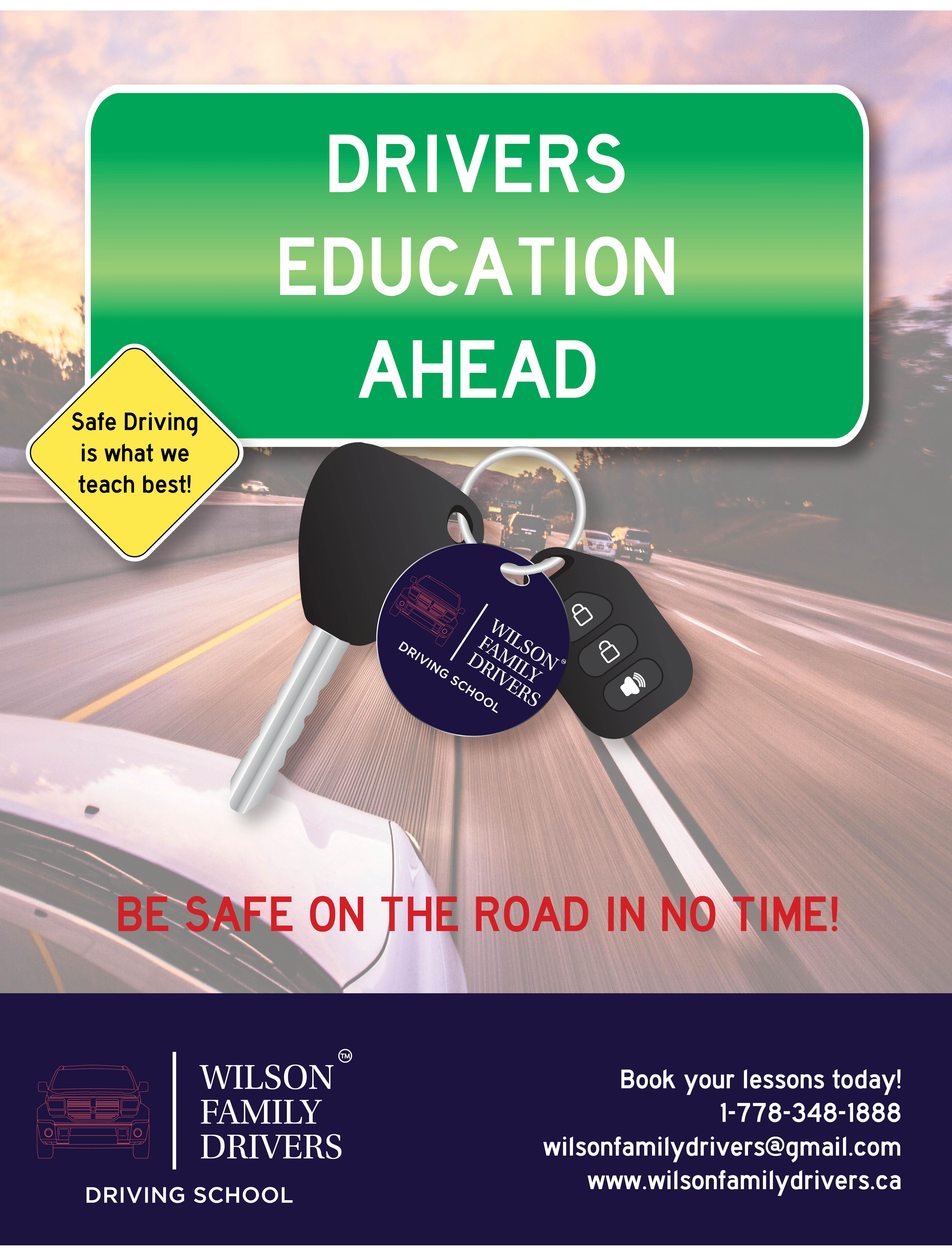 Wilson Family Drivers' image - car keyes and signs for Drivers Education Ahead, Be safe on the road in no time